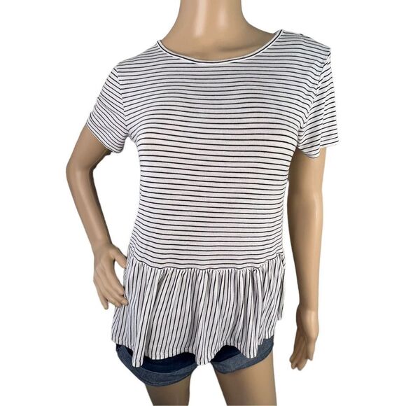 Live In The Moment Striped Stretchy Short Sleeve T-Shirt With Flowy Bottom - Picture 1 of 3